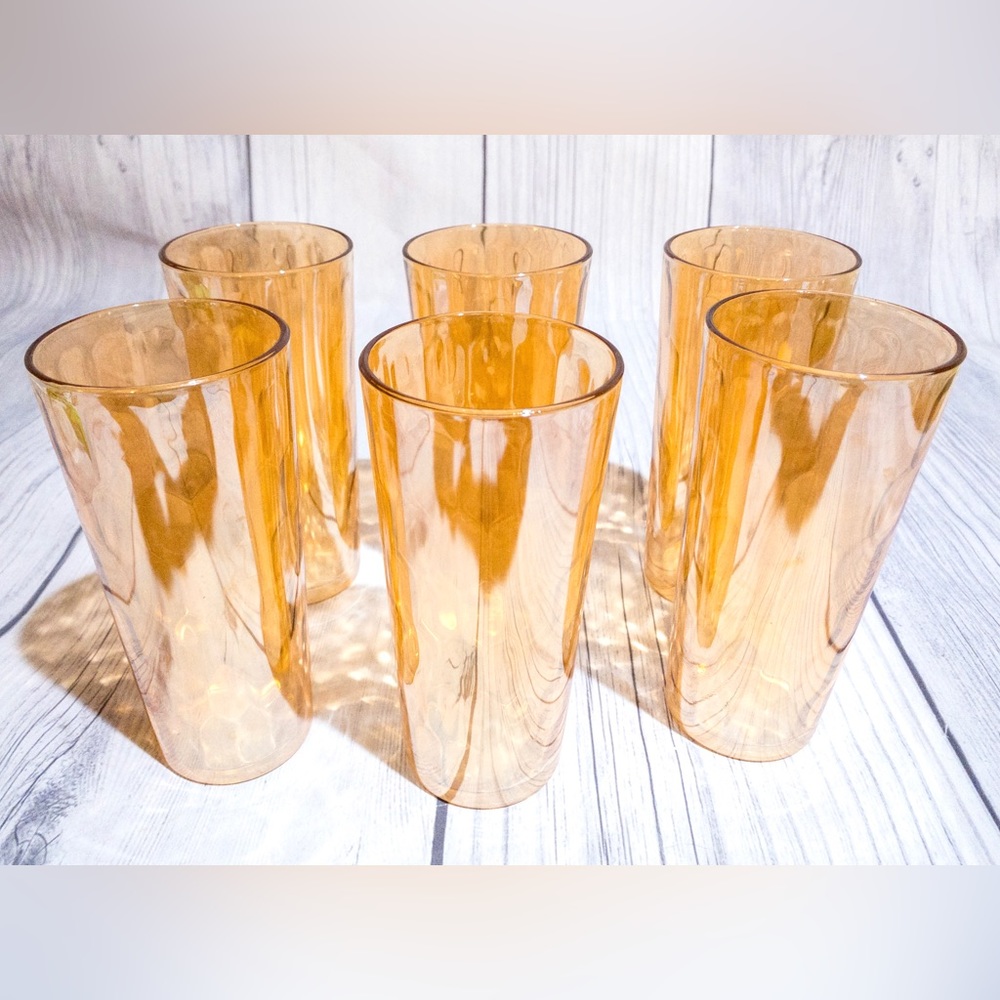 ‼️SOLD‼️ Vintage Jeannette Marigold Carnival Iridescent Glasses 14 oz, Set of 6